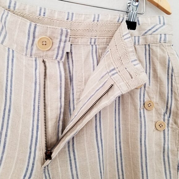 Sundance Wilde Striped 100% Linen Bermuda Shorts Beige Blue Women's 12 Petite - Picture 13 of 16
